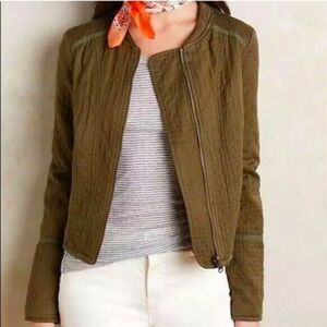 Anthropologie Olive Green Quilted Zip-Front Jacket